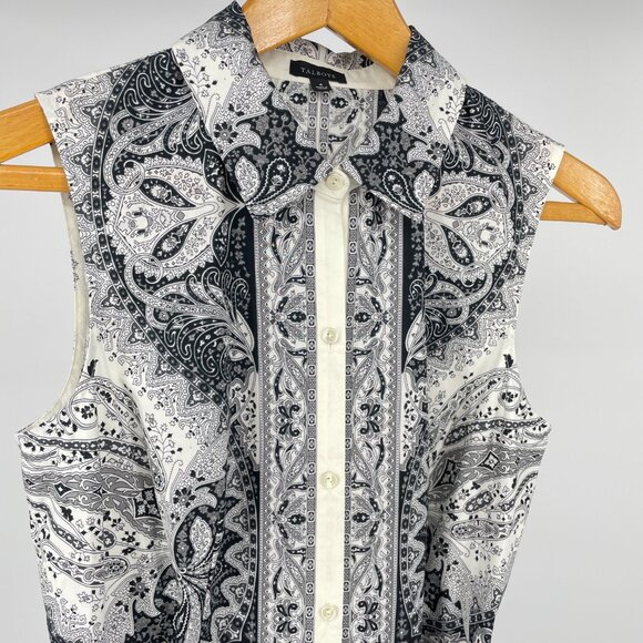 Talbots PR Sample Shirt Dress 4 (Fits 6) Black White Paisley Cotton Sleeveless - Picture 3 of 10